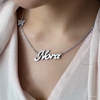 Custom Name Necklace with Butterfly Charm – Elegant Script Pendant in Gold