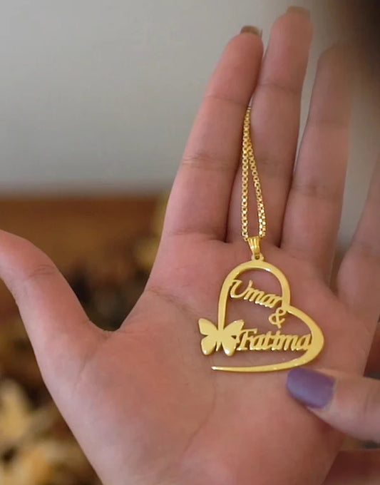 Custom Heart Name Necklace – Buttrefly Style by Silveries By Jia
