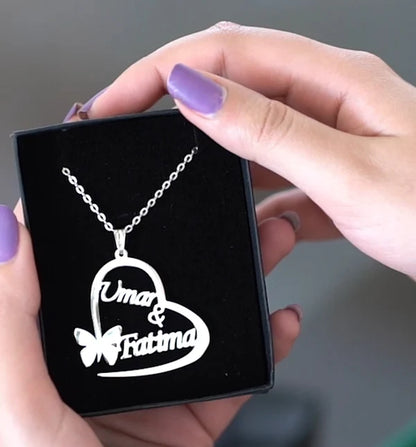 Custom Heart Name Necklace – Buttrefly Style by Silveries By Jia