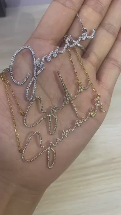 Customized Name Necklace – With Shimmering Simulated Diamond